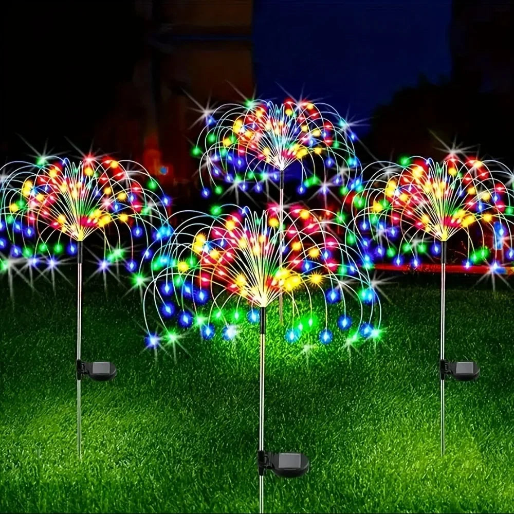 Colorful 360LED Solar Firework Lights - 8 Modes Waterproof Garden Decor for Outdoor Parties, Patios, and Walkways - Flexible Copper Wire Design