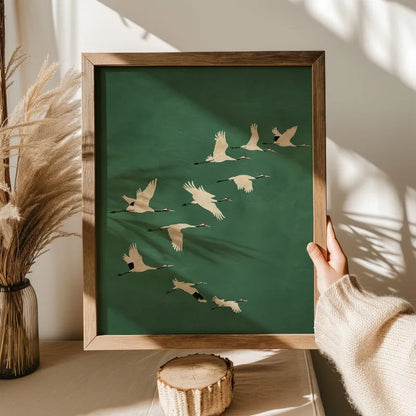 Art mural grues Vert émeraude Toile avec accents dorés