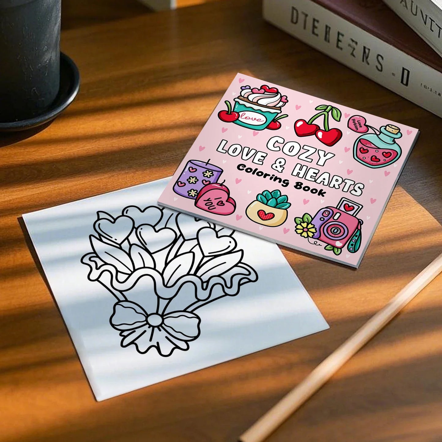 Coloring Book Adult Doodles Cozy Hearts Theme Fall 2025 Stress Relief Gift Idea