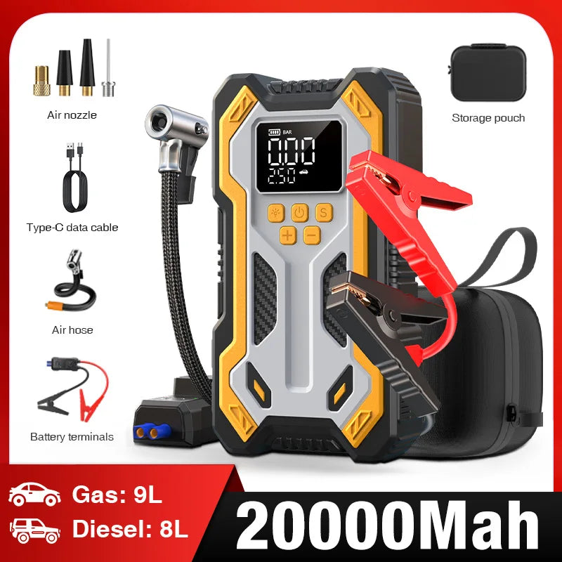 Car Jump Starter With Air Compressor Portable Battery Booster 20000mAh 160 PSI Tire Inflator Auto Shutoff Fall 2025