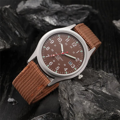 Quartz Field Watch Nylon Strap Military Style Date Luminous