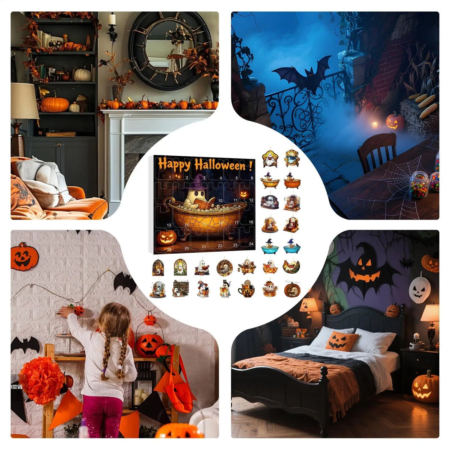 Calendario de Adviento de Halloween 24 Días Colgante de Fantasma Decoración