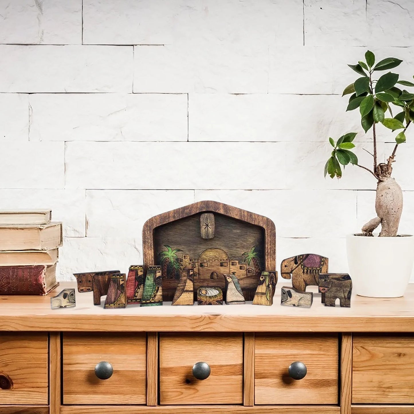 Wooden Nativity Puzzle With Wood Burned Design, Jigsaw Puzzle Set For All Ages, Holiday Desk Decor Gift