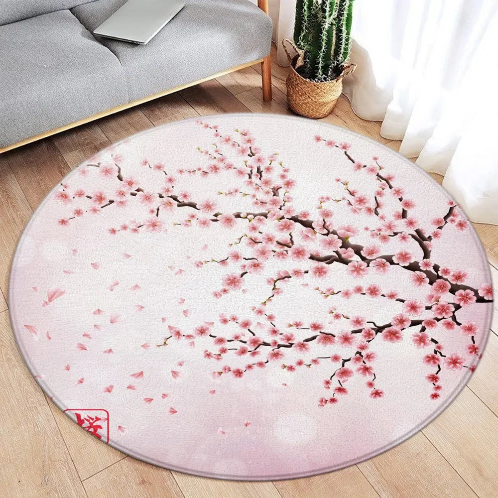 Koi Fish Round Rug Japanese Water Ink Floor Decor Serene