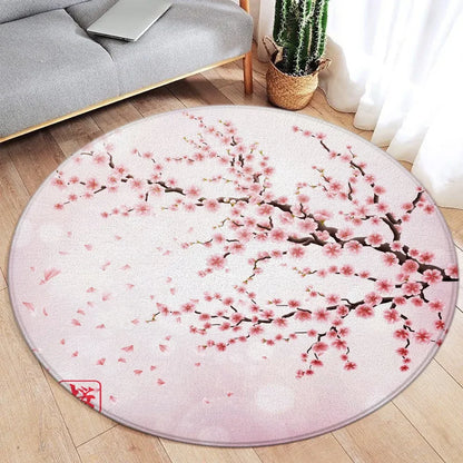 Koi Fish Round Rug Japanese Water Ink Floor Decor Serene