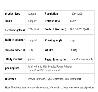 16 Inch Draagbare Touch Monitor 1920x1200 HDR10 Laag Blauw