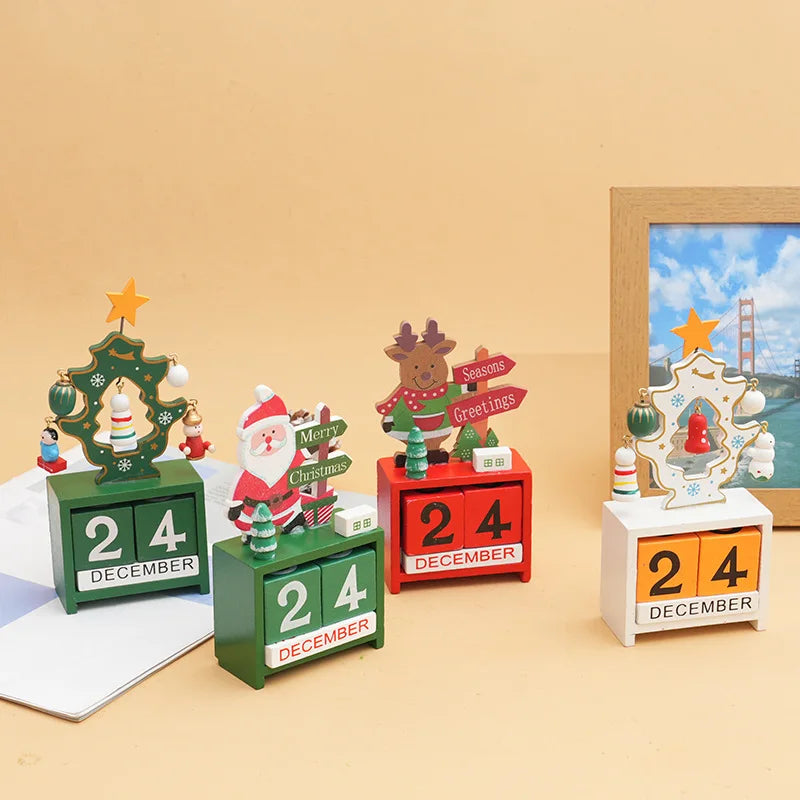 Adorno de calendario de cuenta regresiva de madera para Navidad, decoración de mesa