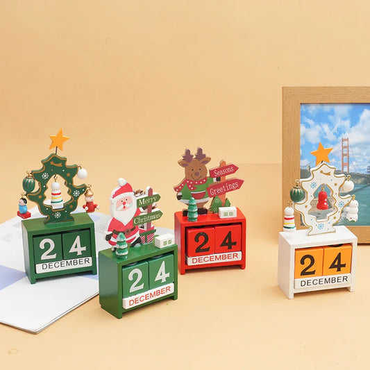 Adorno de calendario de cuenta regresiva de madera para Navidad, decoración de mesa