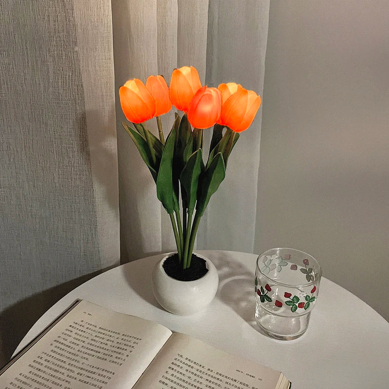 LED natlys tulipan bordlampe romantisk stemningsblomst lys efterår 2025 hjemmedekoration gave