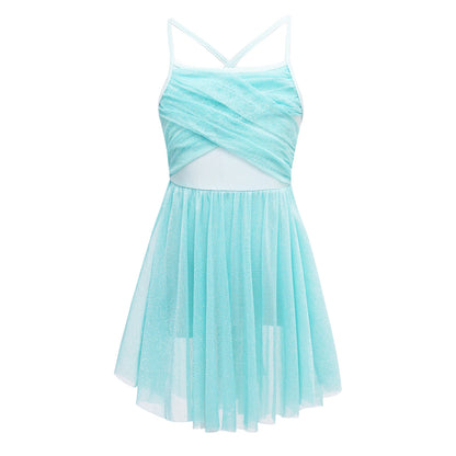Lightweight Girls' Dance Dress - Flowy, Glittery Mesh, Ballet & Gymnastics Costume
