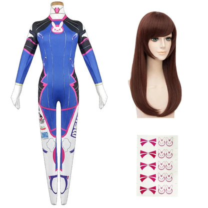 Overwatch DVa Meka Pilot Zentai Jumpsuit Cosplay Costume Set with Wig Headphones and Gun Props 2026