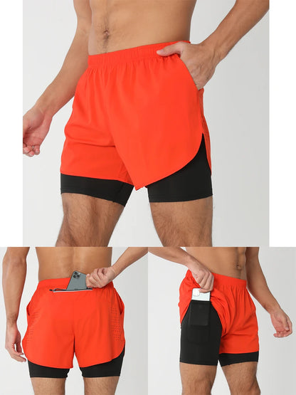 Quick-dry men's 2-in-1 running shorts - lightweight lined, polyester, for gym and summer training