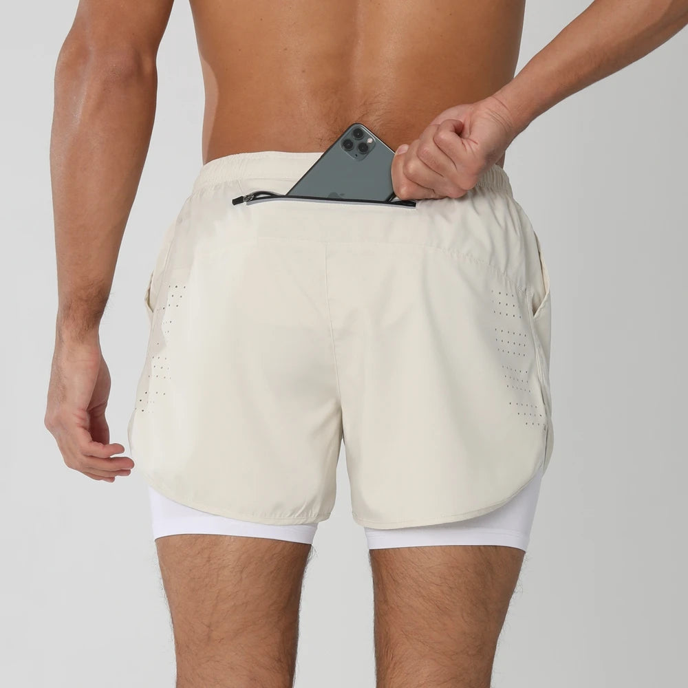 Quick-dry men's 2-in-1 running shorts - lightweight lined, polyester, for gym and summer training