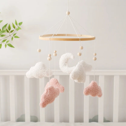 Wooden Crib Mobile Felt Bear Musical Newborn Sensory Toys