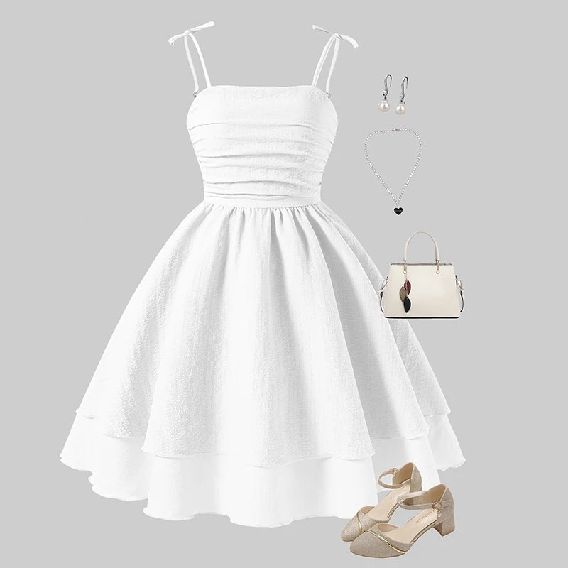 Soft Girls' Princess Dress - Tiered Sling Dress, Flattering, Polyester, For Birthday Party