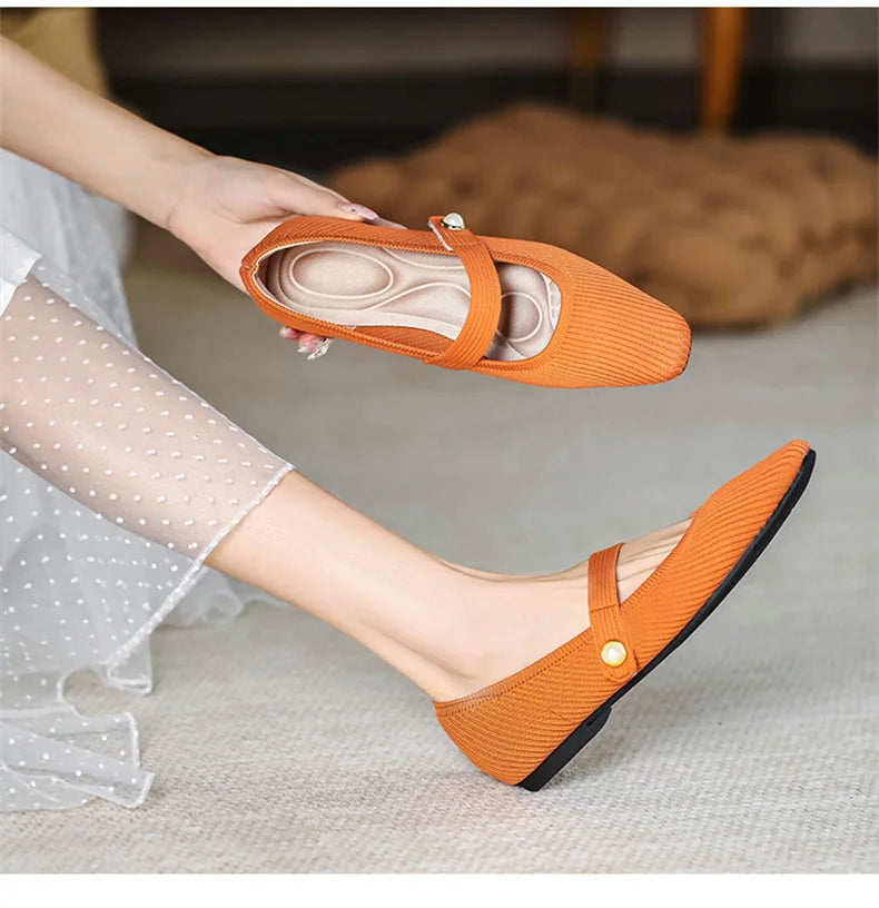 Stretchy Women Mary Jane Flats - Ribbed Knit For Spring