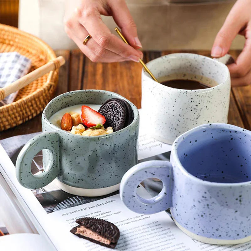 Ceramic Mug 300ml Porcelain Ring Handle Speckled Handmade Modern Coffee Cup Fall 2025 Cozy Gift