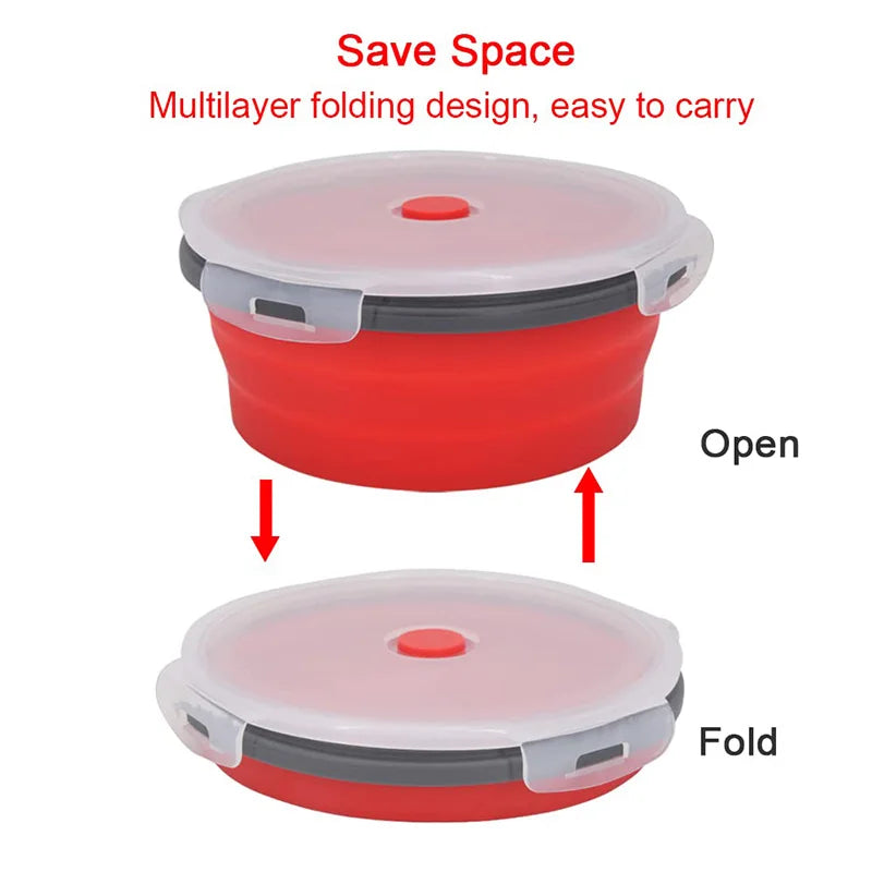 Stackable Silicone Meal Prep Containers - Collapsible Round Food Storage with Lid, Dishwasher Safe