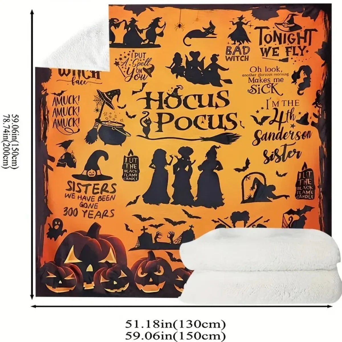 Hocus Pocus Flannel Throw Blanket Halloween 2025 Cozy