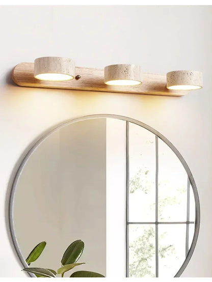 Japandi Wabi Sabi Round LED Wall Light With Mirror Bathroom