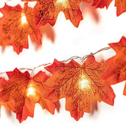 LED String Lights Maple Leaf Garland Halloween Fall 2025 Decor Warm Amber Glow Doorway Accent Lighting