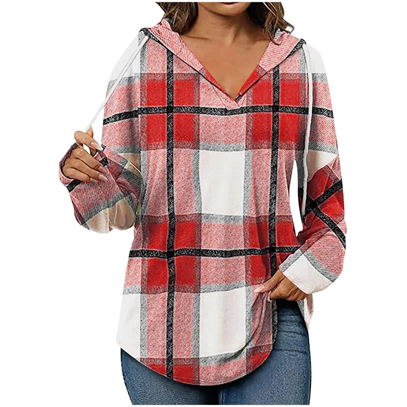 Oversized Women's Hoodie – V-Neck, Cotton Blend, For Casual Outings