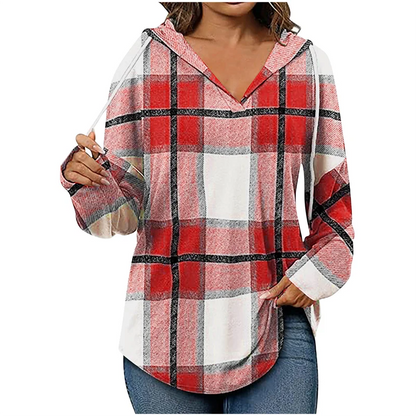 Oversized Women's Hoodie – V-Neck, Cotton Blend, For Casual Outings