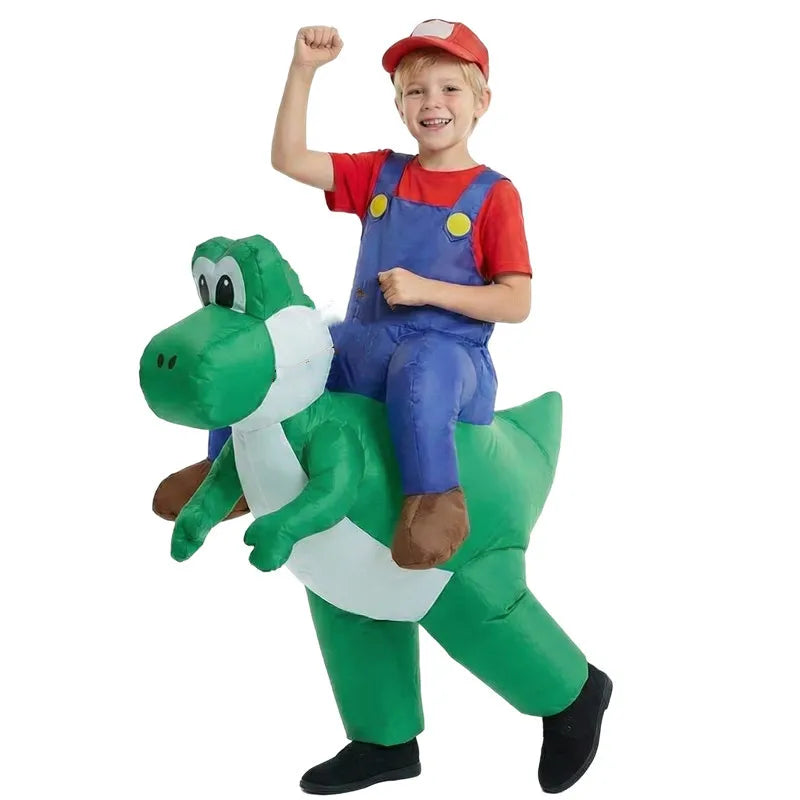 Opblaasbaar Halloween-cosplaykostuum voor volwassenen en kinderen als loodgieterdinosaurus, voor feest, optreden en carnaval 2026