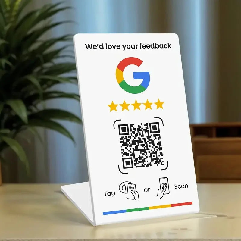 NFC Google Review Tap Card 215 - Programmable 13.56MHz QR Code Table Stand for Business