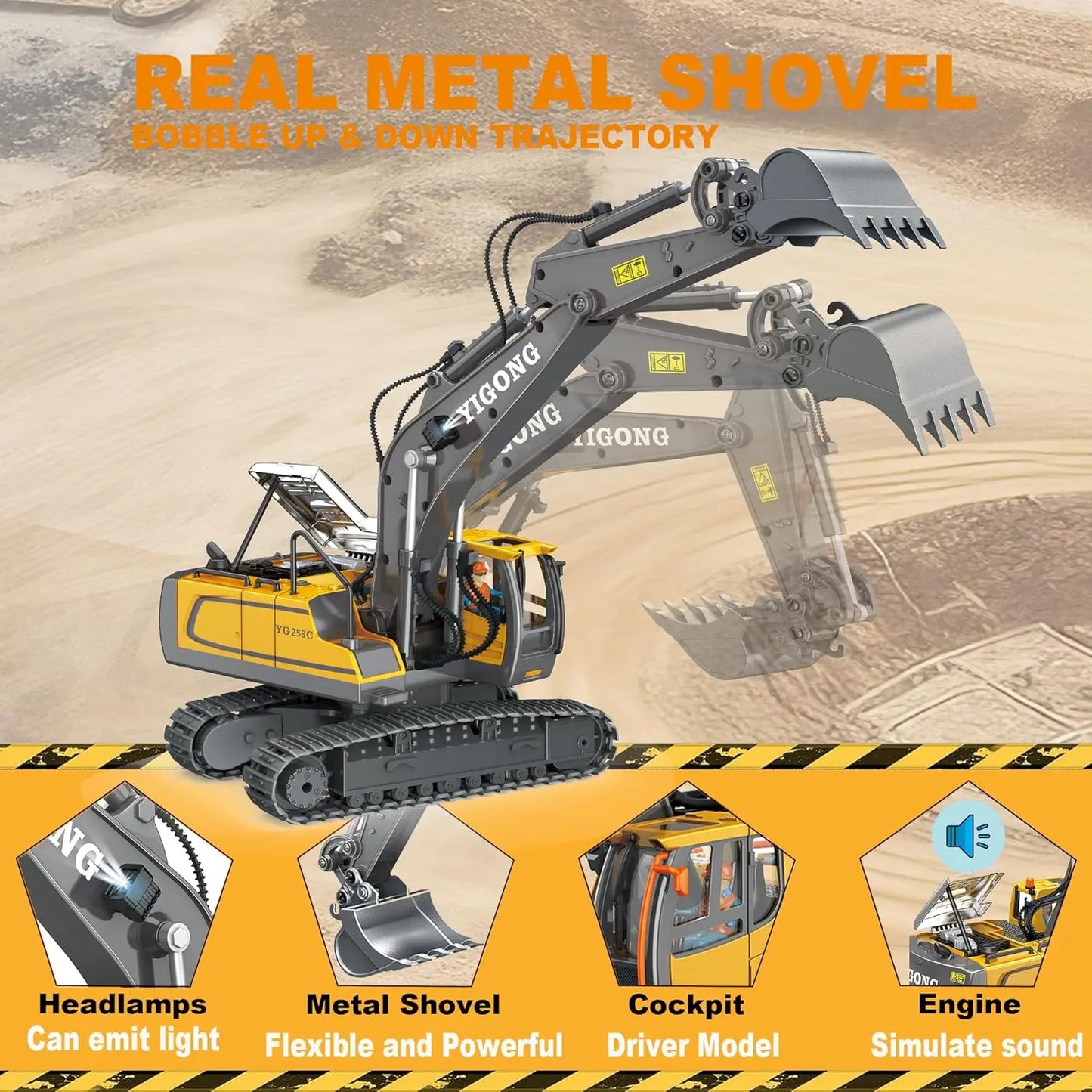 Remote Control Excavator Toy 4WD Construction Vehicle Battery Included Kids Gift Fall 2025