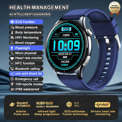 Smartwatch ECG and PPG Health Monitor With Uric Acid and Lipid Tracking NFC 1.56 Inch AMOLED Fall 2025