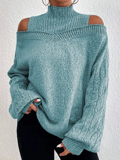 Blød Kvinde Off-Shoulder Rullekrave Sweater - Oversized Strik