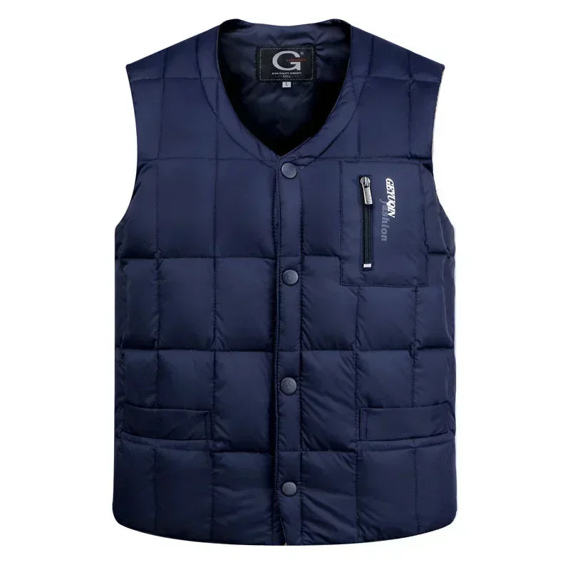 Lightweight Men's Down Vest - V Neck, Polyester, Winter