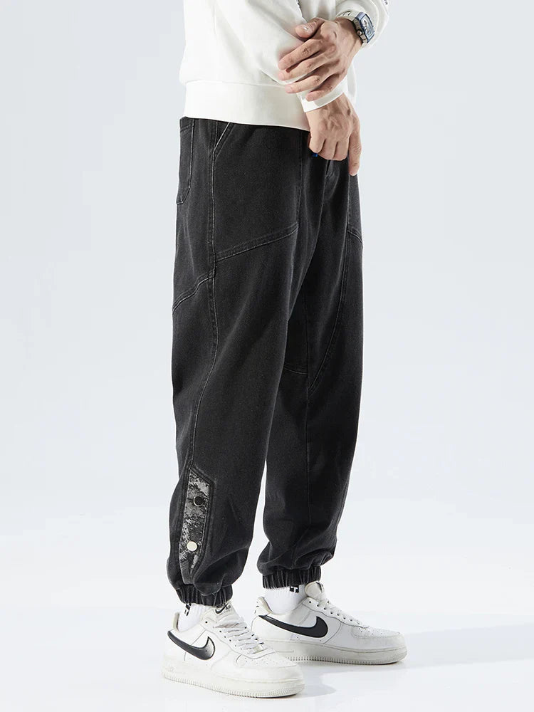 Strækbare afslappede herre denim joggers - løstsiddende tilspidsede, denim