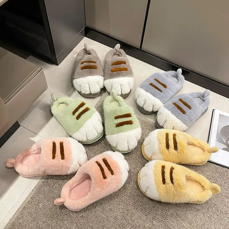 Pantofole calde e accoglienti unisex - design con zampa di gatto in peluche, pelliccia sintetica, uso interno per l'inverno