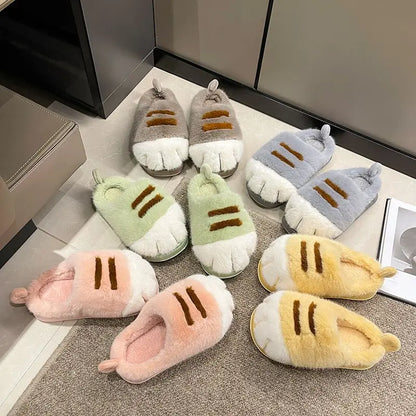 Pantofole calde e accoglienti unisex - design con zampa di gatto in peluche, pelliccia sintetica, uso interno per l'inverno