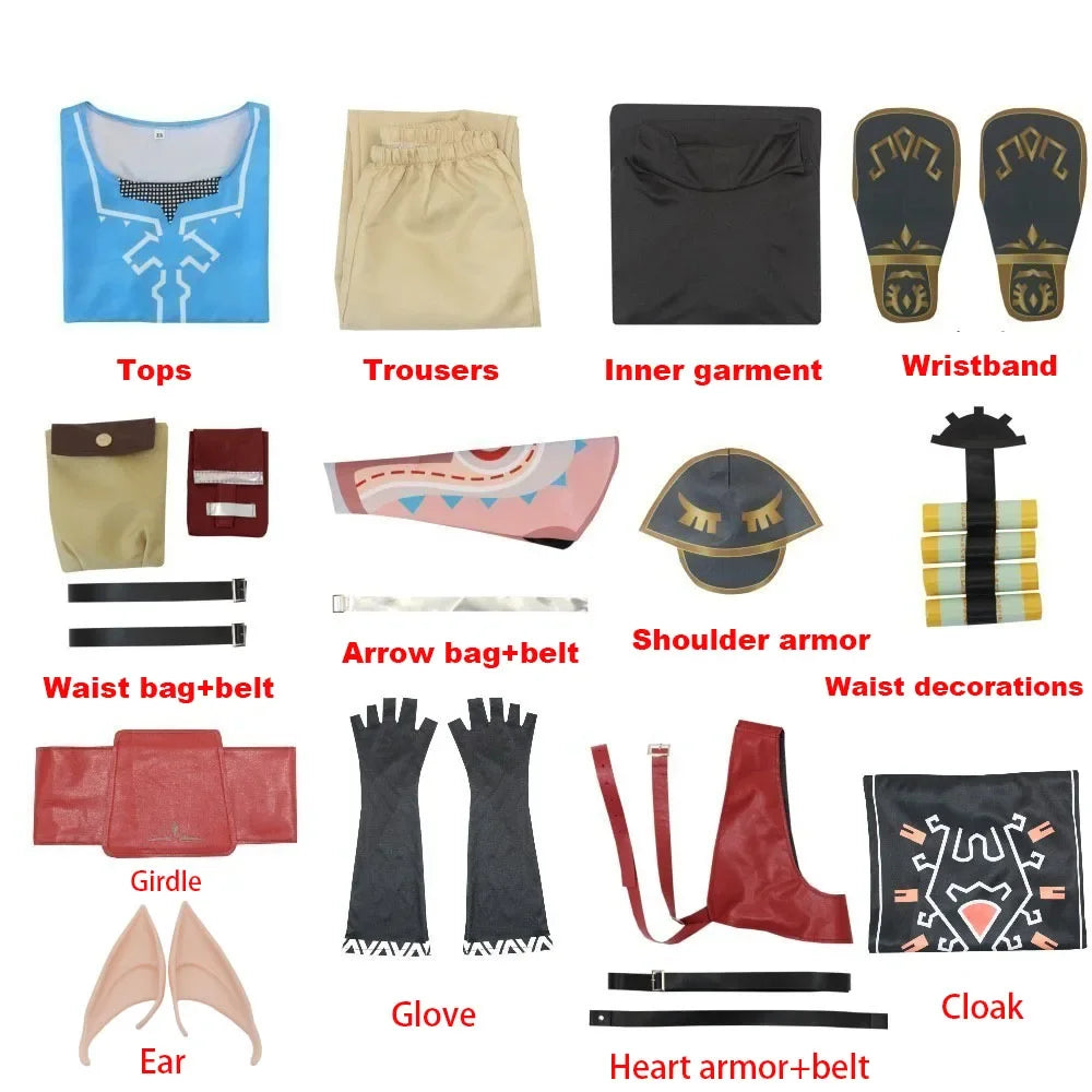 Legend of Zelda Breath of the Wild Link Cosplay Costume Set with Cloak for Adults Kids Halloween 2026