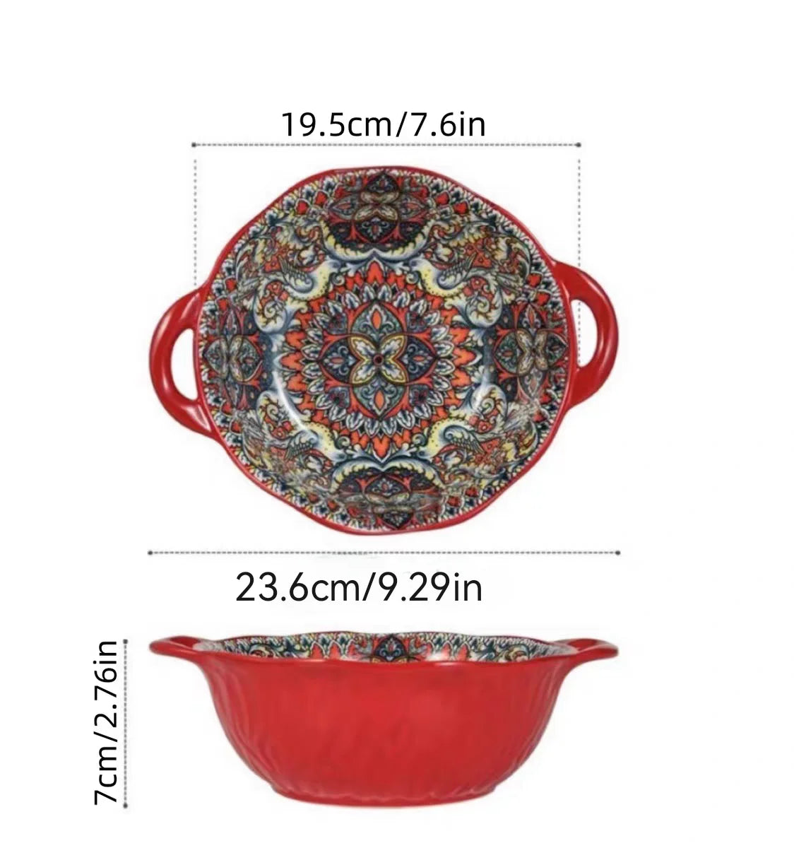 Keramische Soepkom Boheemse Handgreep Geëmboste Magnetron