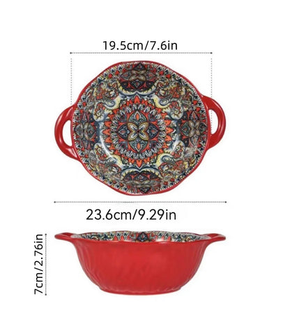 Keramische Soepkom Boheemse Handgreep Geëmboste Magnetron