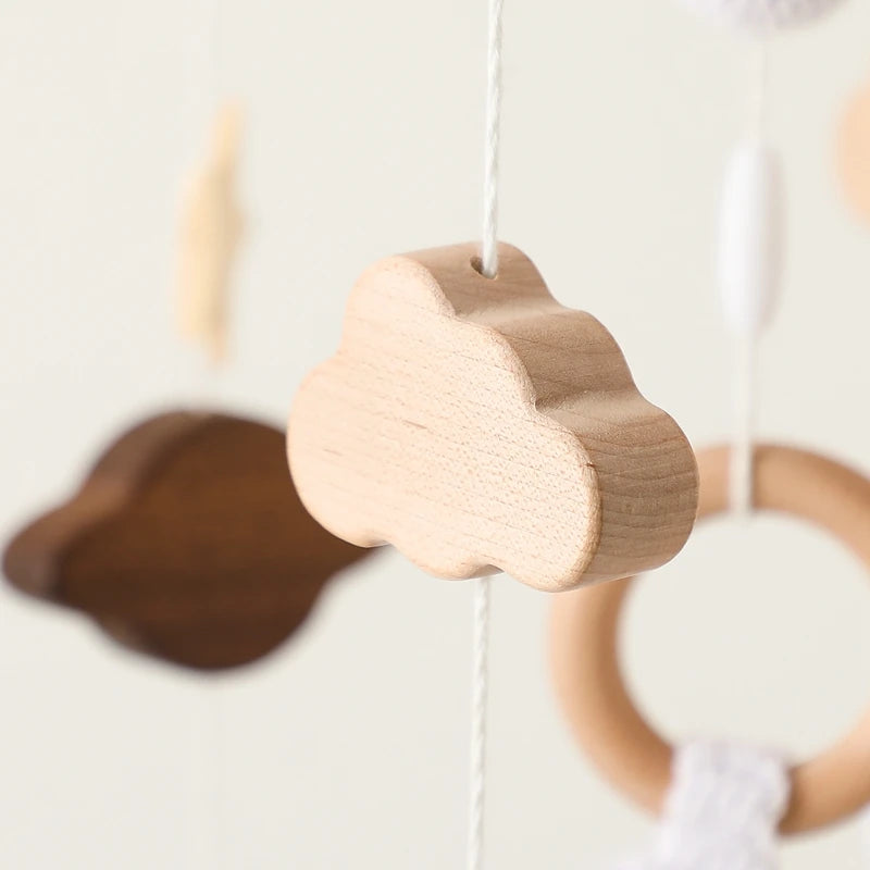 Móvil de cuna de conejo de madera Juguetes sensoriales para recién nacidos Suave