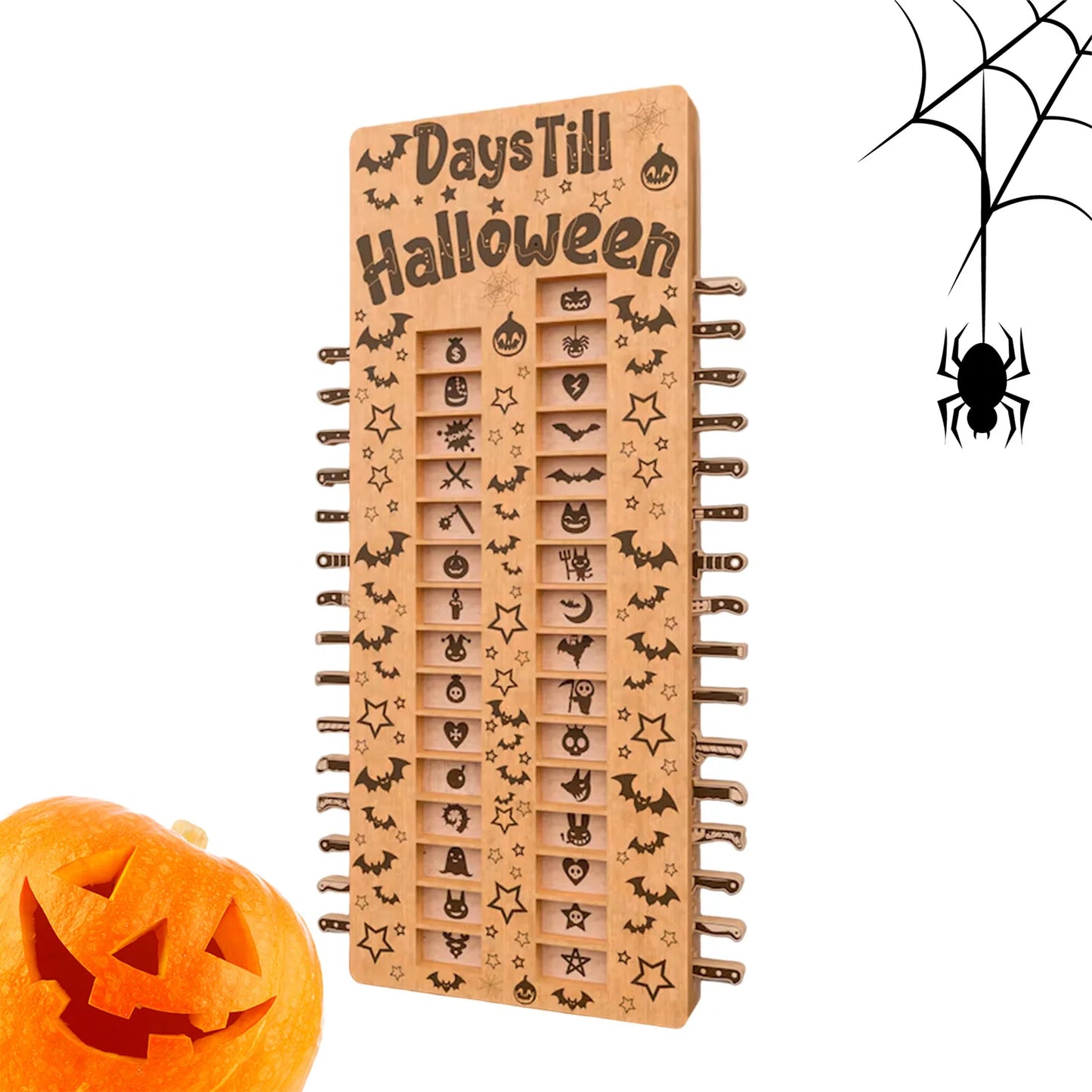 Calendario dell'Avvento di Halloween in Legno 31 Giorni Conto alla Rovescia Artigianale