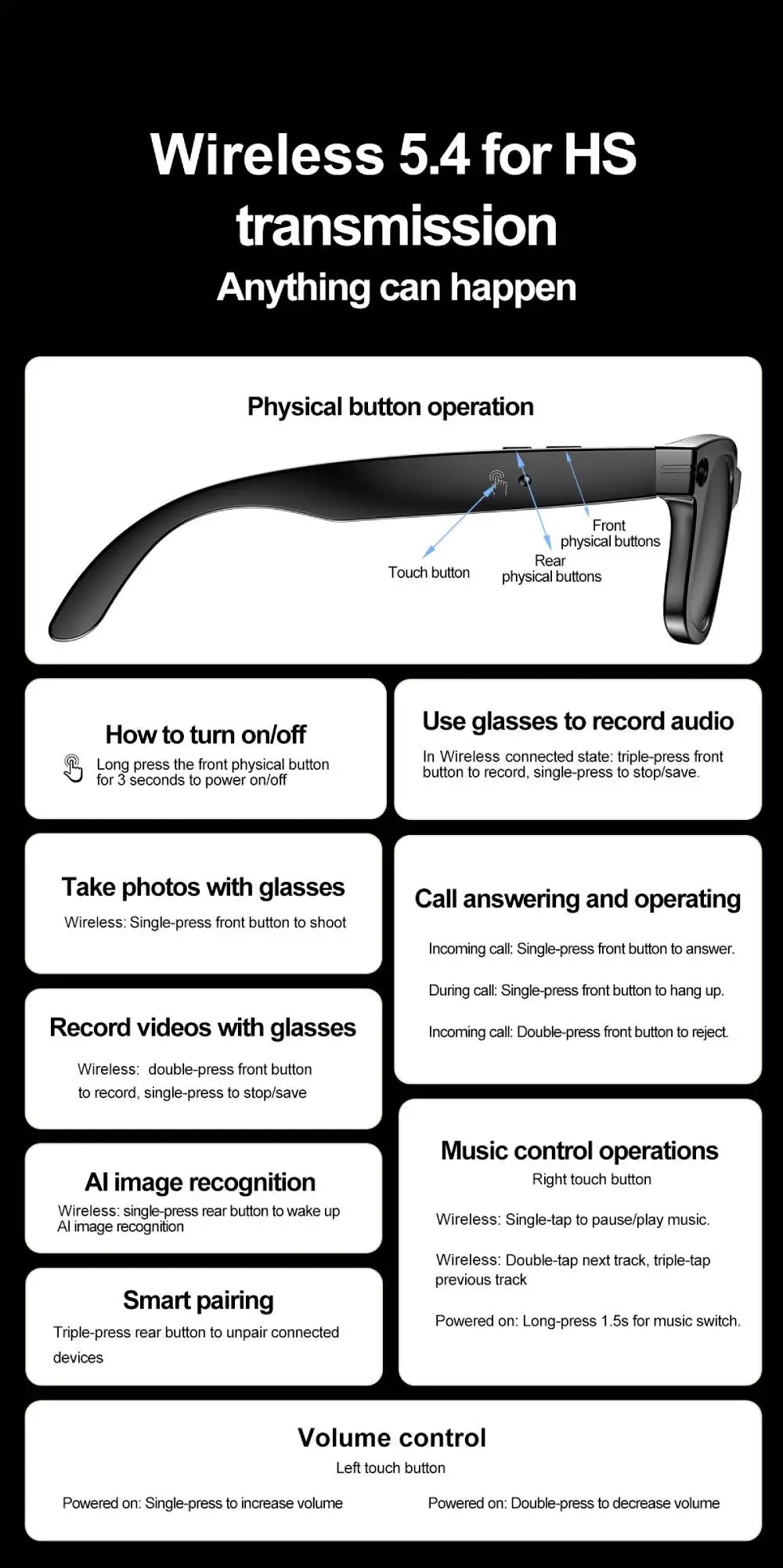 AI Smart Glasses 720P Translation Camera Sunglasses