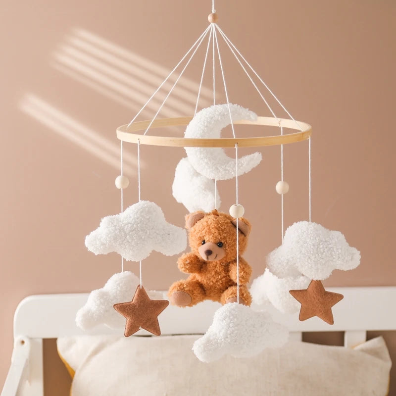 Wooden Crib Mobile Felt Bear Musical Newborn Sensory Toys