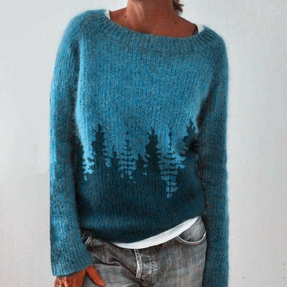 Soft women's knit sweater - patterned yoke, mohair blend