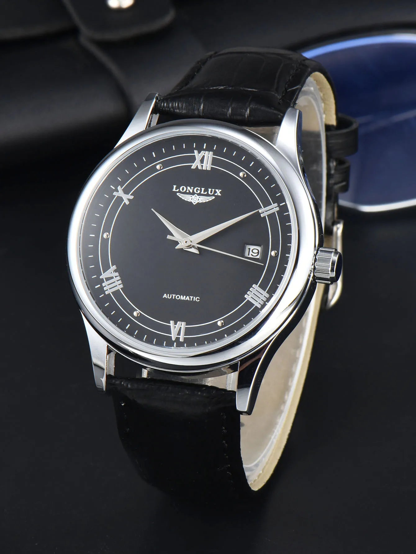 Automatic Watch Leather Strap Mechanical Date Waterproof