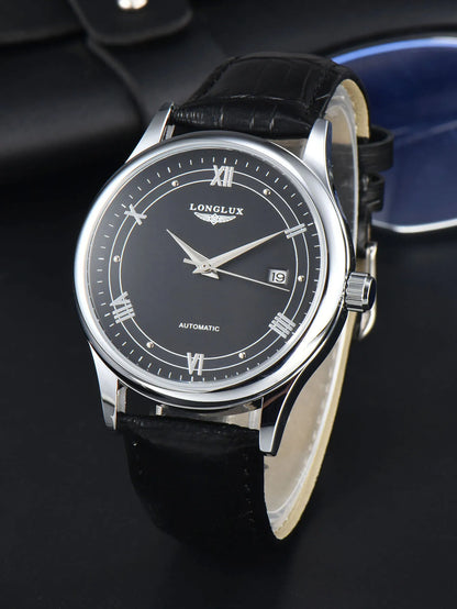Automatic Watch Leather Strap Mechanical Date Waterproof