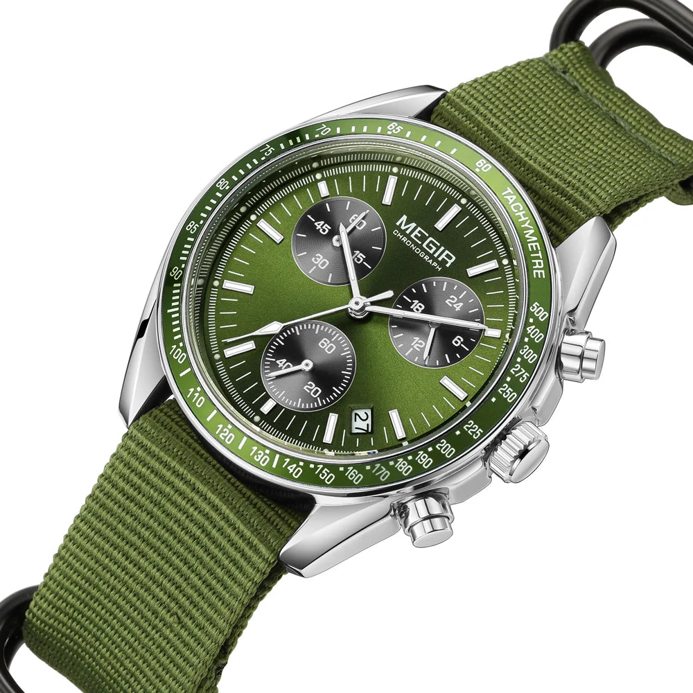 Reloj cronógrafo de cuarzo con correa de nylon azul resistente al agua