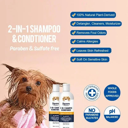 Natural 2-in-1 Puppy Shampoo & Conditioner - Moisturizing Pet Grooming Care for Sensitive Skin