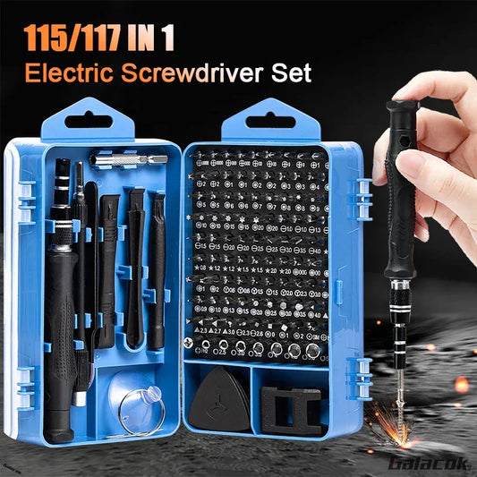 Set di cacciaviti elettrici 115/117-in-1 - Kit di attrezzi multifunzione per riparazioni domestiche, PC e telefono, idea regalo fai-da-te