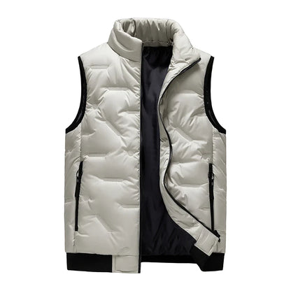 Warm Men's Puffer Vest - Quilted Mandarin Collar Cotton